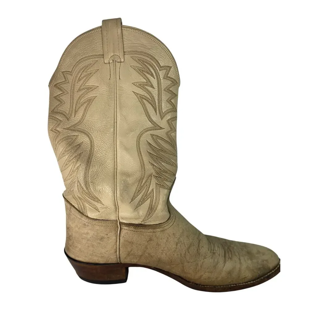 VTG 70s 80s Nocona Elephant Leather Cowboy Boots Bone White Mens 11D Exotic 4470